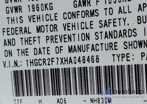 2017 Honda Accord Ex from USA, damaged, VIN 1HGCR2F7XHA048468